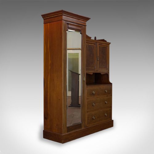 Antique Mirrored Wardrobe, English, Edwardian, Mahogany, Compactum, Circa 1910
