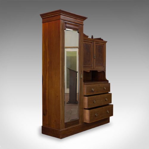 fig 1. Antique Mirrored Wardrobe, English, Edwardian, Mahogany, Compactum, Circa 1910