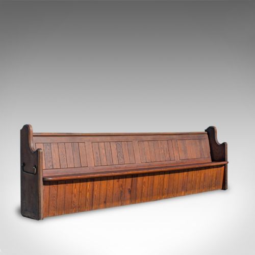 Large Antique Pew, 10 Feet, English, Pitch Pine, Bench Seat, 7-8, 19th Century