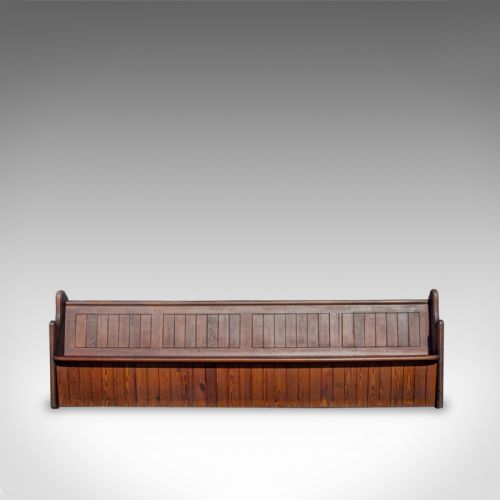 fig 1. Large Antique Pew, 10 feet, English, Pitch Pine, Bench Seat, 7-8, 19th Century