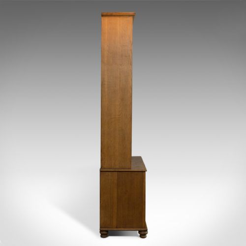 fig 3. Tall Antique Display Cabinet, English, Edwardian, Oak, Glazed Bookcase, c.1910