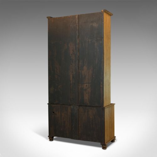 fig 4. Tall Antique Display Cabinet, English, Edwardian, Oak, Glazed Bookcase, c.1910