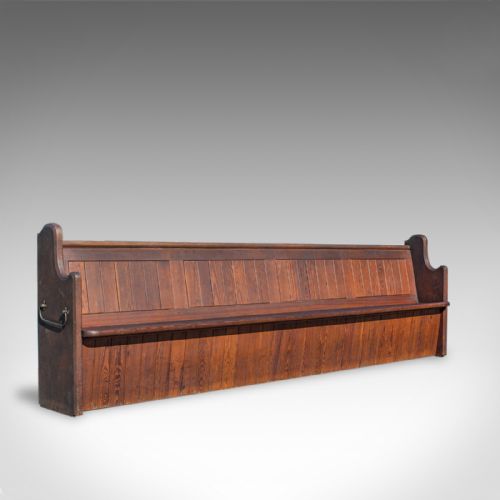 Large 10 Foot Antique Pew, English, Pitch Pine, Bench, Seat, 7-8, Victorian