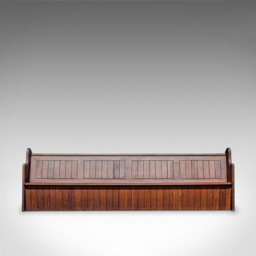 fig 1. Long 10 foot Antique Pew, English, Pitch Pine, Bench, Seat 7-8, Victorian c.1880