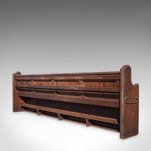 fig 3. Long 10 foot Antique Pew, English, Pitch Pine, Bench, Seat 7-8, Victorian c.1880
