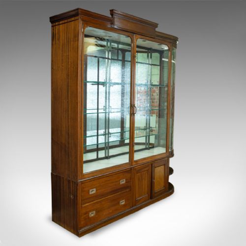 Large Antique Display Cabinet, Mahogany, Glass, Retail Showcase, Victorian