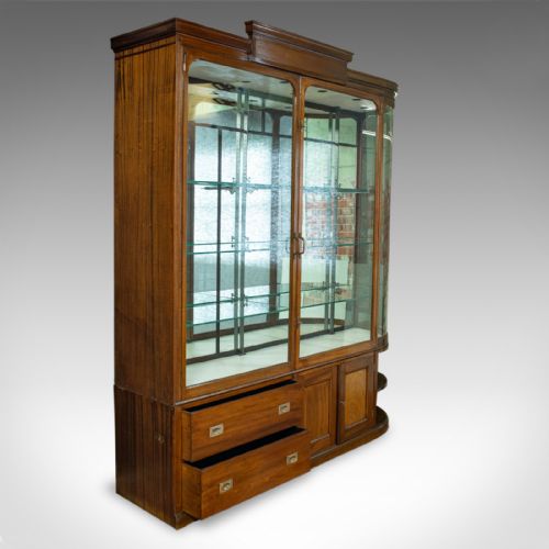fig 1. Large Antique Display Cabinet, Mahogany, Glass, Retail Showcase, Victorian