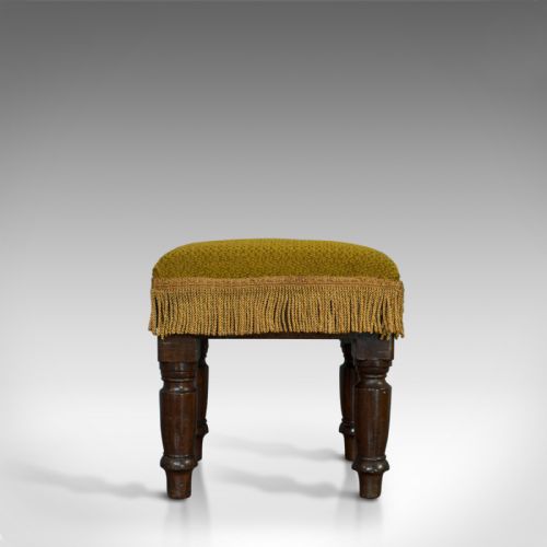 Antique Footstool, English, Mahogany, Stool, Upholstered, Victorian, Circa 1880