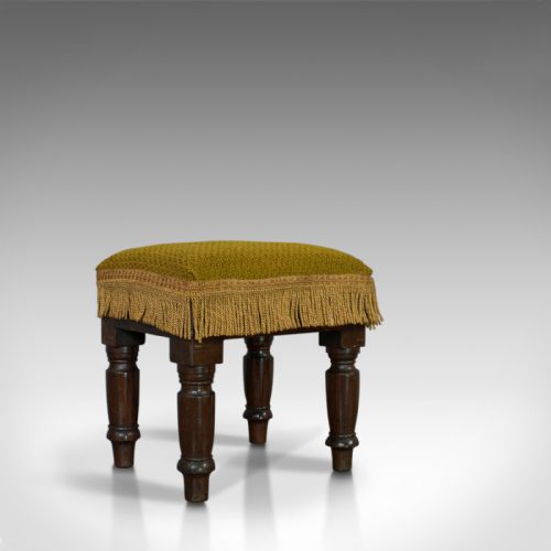 fig 1. Antique Footstool, English, Mahogany, Stool, Upholstered, Victorian, Circa 1880