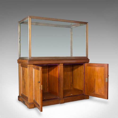 fig 1. Antique Showcase Cabinet, English, Walnut, Bronze, Display, Museum, Circa 1900