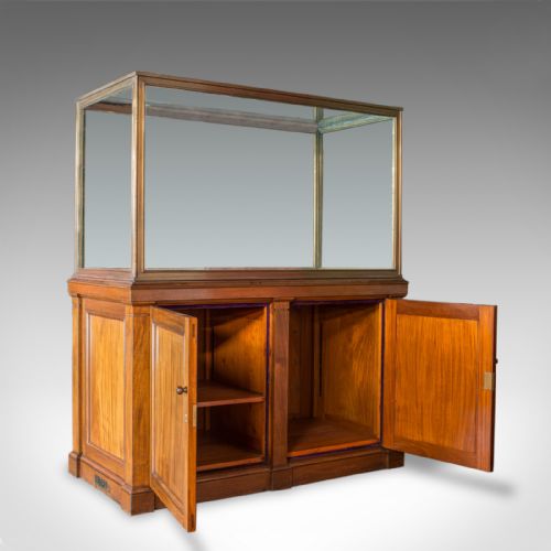 fig 1. Antique Display Cabinet, English, Walnut, Bronze, Showcase, Museum, Circa 1900