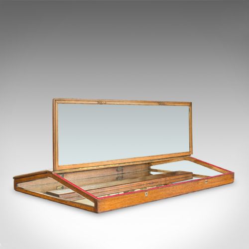 Antique Counter Display Cabinet, English, Victorian, Oak, Glass, Showcase