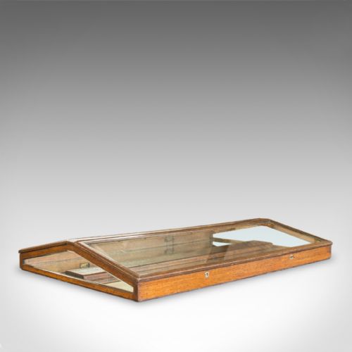 fig 1. Antique Counter Display Cabinet, English, Victorian, Oak, Glass, Showcase