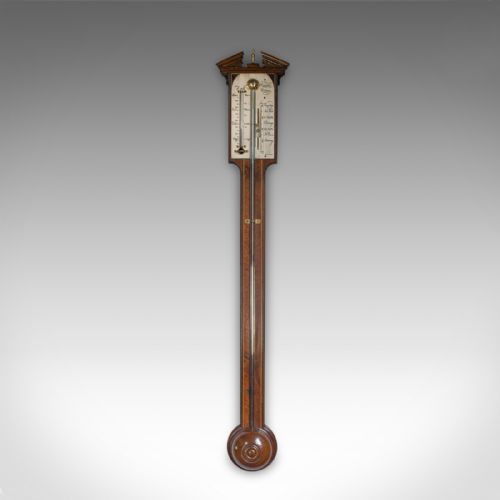 Antique Comitti Stick Barometer, English, Rosewood, Mahogany, Feather, Fan