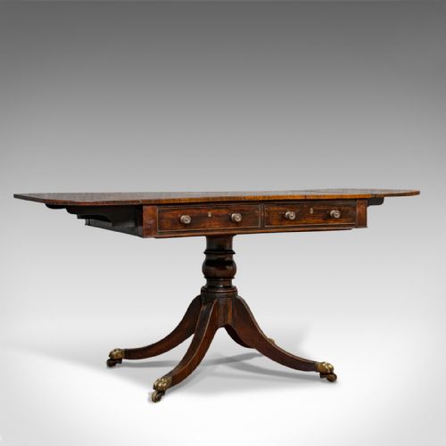 Antique Sofa Table, English, Rosewood, Drop Leaf, Side, Occasional, Regency