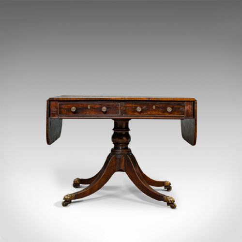 fig 1. Antique Sofa Table, English, Rosewood, Drop Leaf, Side, Occasional, Regency