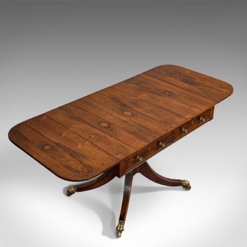 fig 2. Antique Sofa Table, English, Rosewood, Drop Leaf, Side, Occasional, Regency