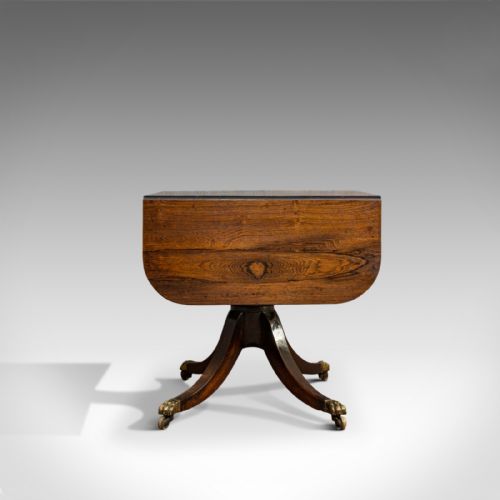 fig 4. Antique Sofa Table, English, Rosewood, Drop Leaf, Side, Occasional, Regency