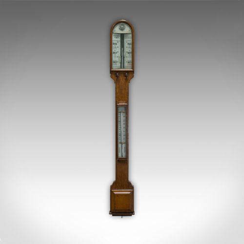 Antique Stick Barometer, English, Oak, Twin Vernier, Army and Navy, Victorian