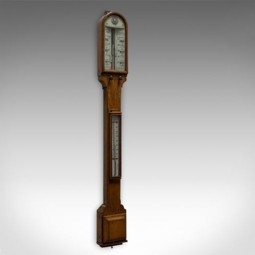 fig 1. Antique Stick Barometer, English, Oak, Twin Vernier, Army and Navy, Victorian