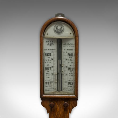 fig 2. Antique Stick Barometer, English, Oak, Twin Vernier, Army and Navy, Victorian