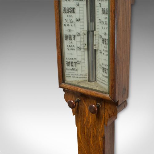 fig 3. Antique Stick Barometer, English, Oak, Twin Vernier, Army and Navy, Victorian