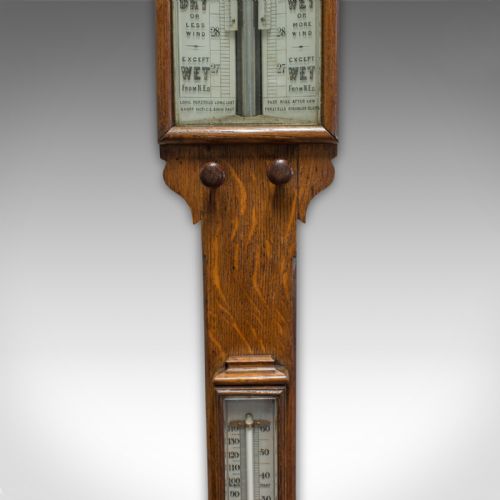 fig 4. Antique Stick Barometer, English, Oak, Twin Vernier, Army and Navy, Victorian