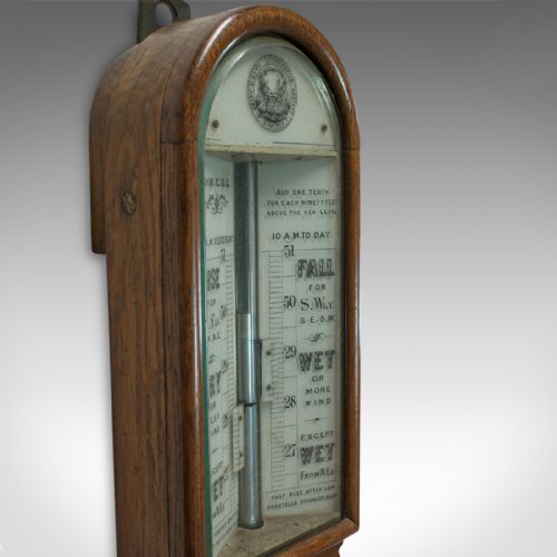 fig 5. Antique Stick Barometer, English, Oak, Twin Vernier, Army and Navy, Victorian