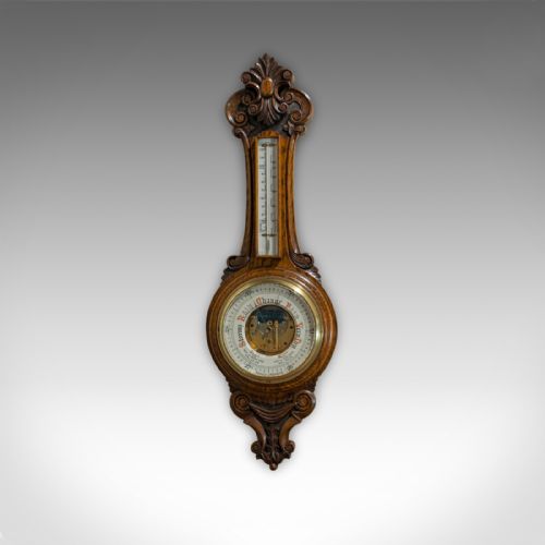 Antique Aneroid Barometer, English, Oak, Banjo, Cssa Ltd, London, Circa 1910