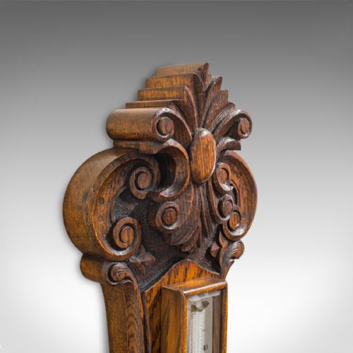 fig 3. Antique Aneroid Barometer, English, Oak, Banjo, CSSA Ltd, London, Circa 1910
