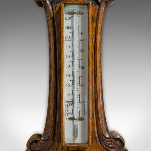 fig 4. Antique Aneroid Barometer, English, Oak, Banjo, CSSA Ltd, London, Circa 1910