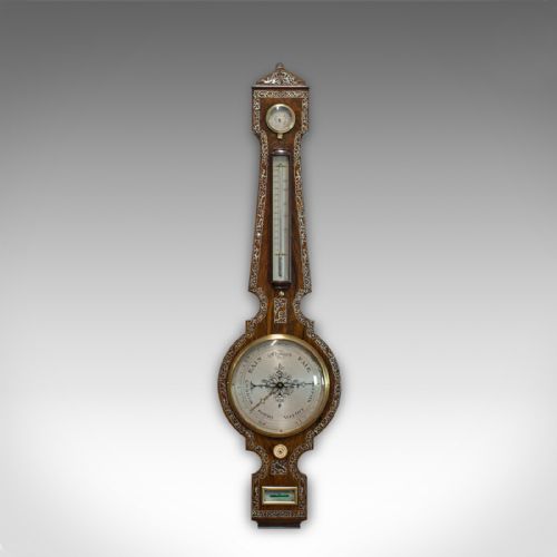 Antique Banjo Barometer, English, Rosewood, Mother of Pearl, Victorian, C.1900