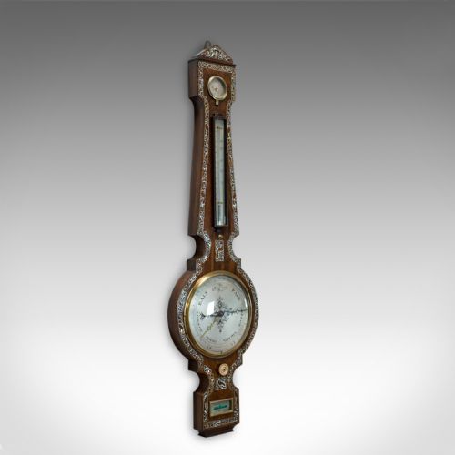 fig 1. Antique Banjo Barometer, English, Rosewood, Mother of Pearl, Victorian, C.1900