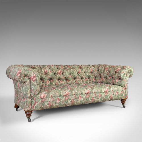 Antique Chesterfield Settee, English, Textile, Upholstered, Sofa, Seating 2 to 3