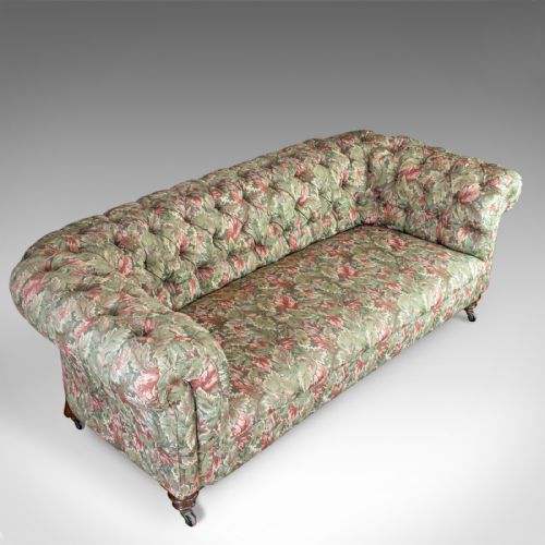 fig 4. Antique Chesterfield Settee, English, Textile, Upholstered, Sofa, Seating 2 to 3