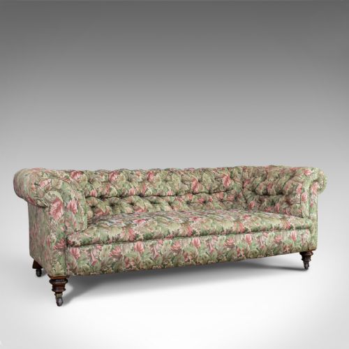 Antique Chesterfield Sofa, English, Textile, Mahogany, Couch, Seats 2 to 3