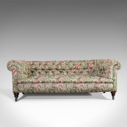 fig 1. Antique Chesterfield Sofa, English, Textile, Mahogany, Couch, Seats 2 to 3