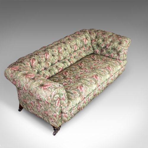 fig 4. Antique Chesterfield Sofa, English, Textile, Mahogany, Couch, Seats 2 to 3