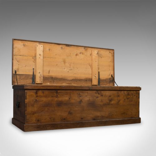 fig 1. Large Antique Coffer, English, Pine, Storage, Chest, Trunk, Victorian