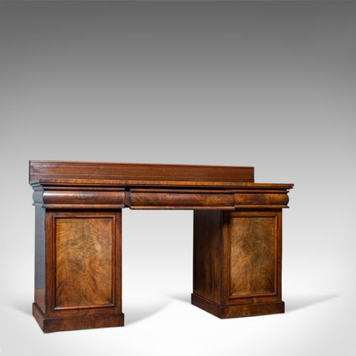fig 1. Antique Pedestal Sideboard, English, Mahogany, Flame, Dresser, Regency, C.1810