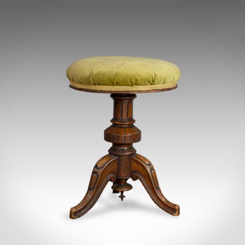 fig 3. Antique Adjustable Piano Stool, English, Victorian, Walnut, Music, Seat c.1870