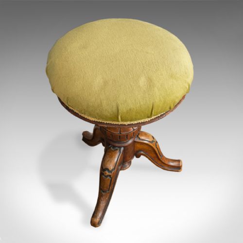 fig 4. Antique Adjustable Piano Stool, English, Victorian, Walnut, Music, Seat c.1870