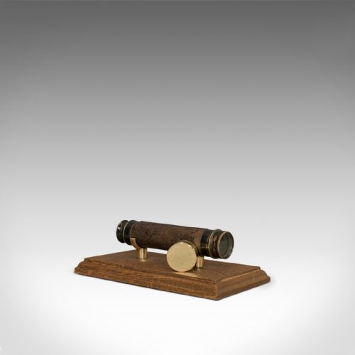 fig 1. Antique Pocket Telescope, English, Brass, Leather, 3 Draw, Refractor, Victorian