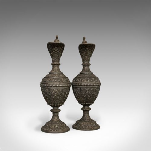 fig 2. Pair Of, Antique Ewers, Classical Taste, French, Bronze Spelter, Jug, Pitcher