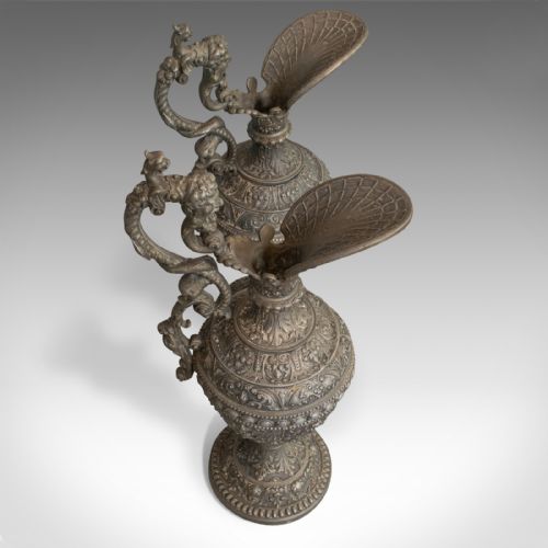 fig 4. Pair Of, Antique Ewers, Classical Taste, French, Bronze Spelter, Jug, Pitcher