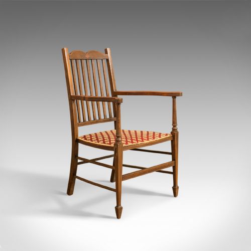 Antique Open Armchair, English, Mahogany, Elbow, Chair, Edwardian