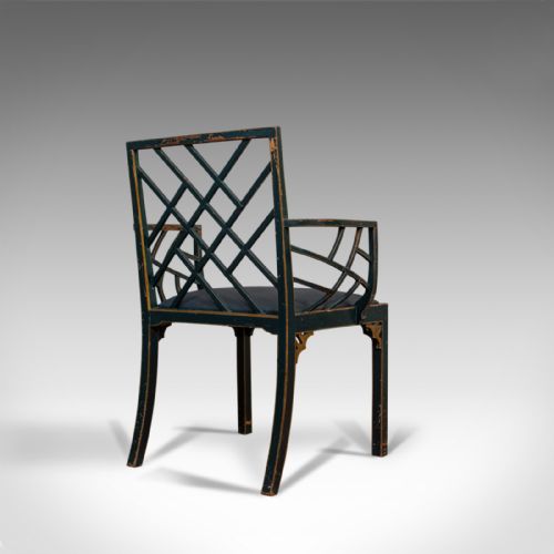 fig 2. Antique Birdcage Elbow Chair, English, Painted, Leather, Regency, Circa 1820