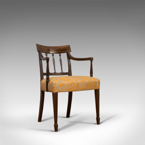 Antique Elbow Chair, English, Mahogany, Armchair, Sheraton Overtones, Regency
