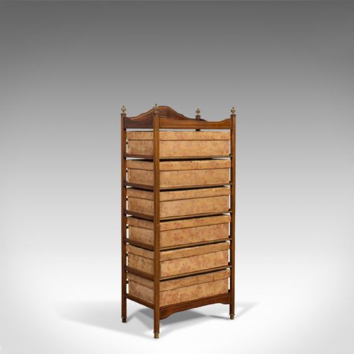 Antique Storage Cabinet, 6 Boxes, English, Edwardian, Mahogany, Brass, Etagere