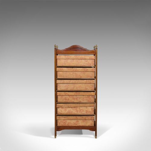 fig 1. Antique Storage Cabinet, 6 Boxes, English, Edwardian, Mahogany, Brass, Etagere